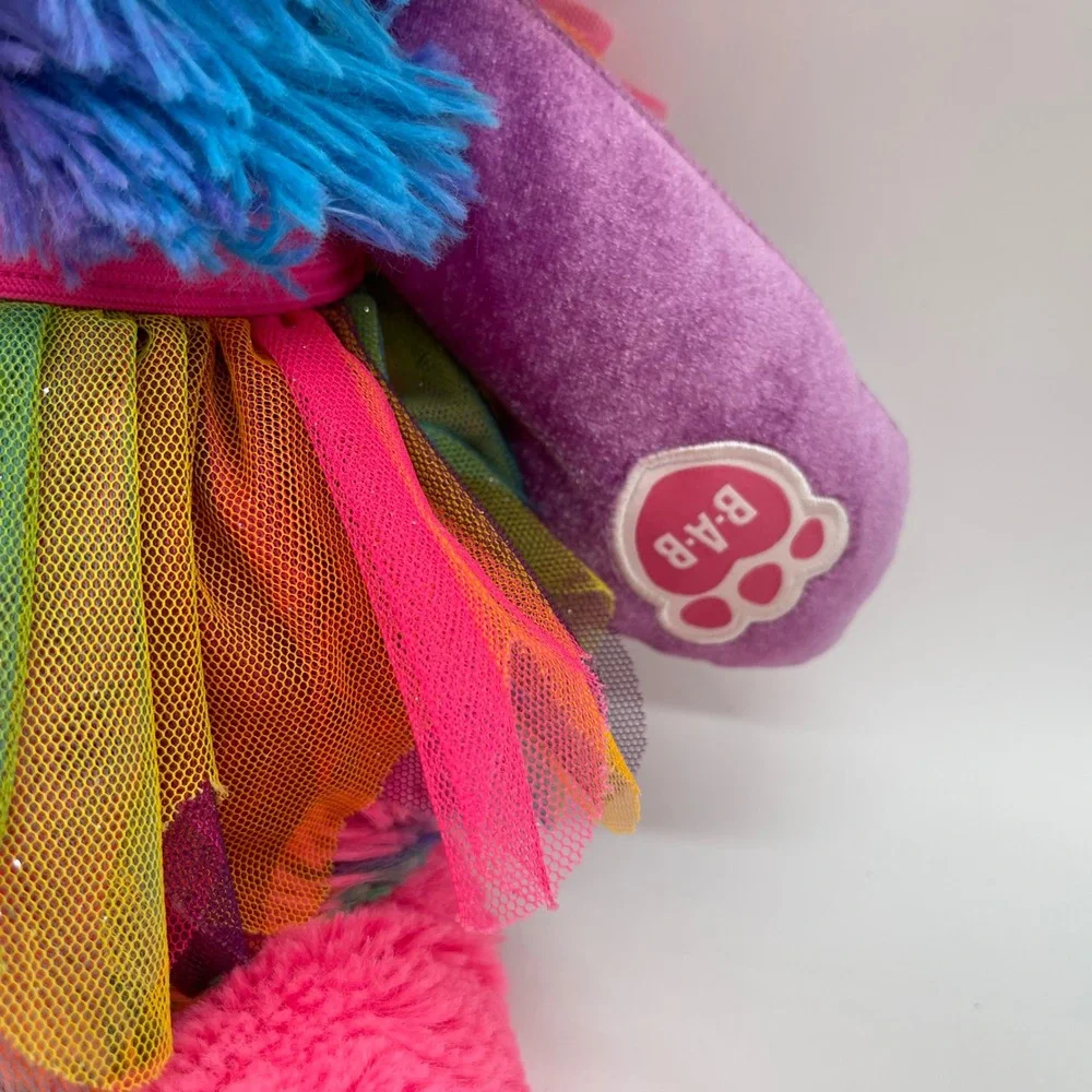 Build-A-Bear Workshop Rainbow Monster Plush Shaggy Neon Fur with Tutu Dress